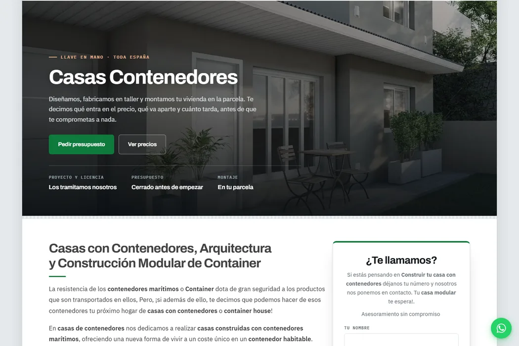 Diseño web de Casas Contenedores, empresa de casas con contenedores marítimos