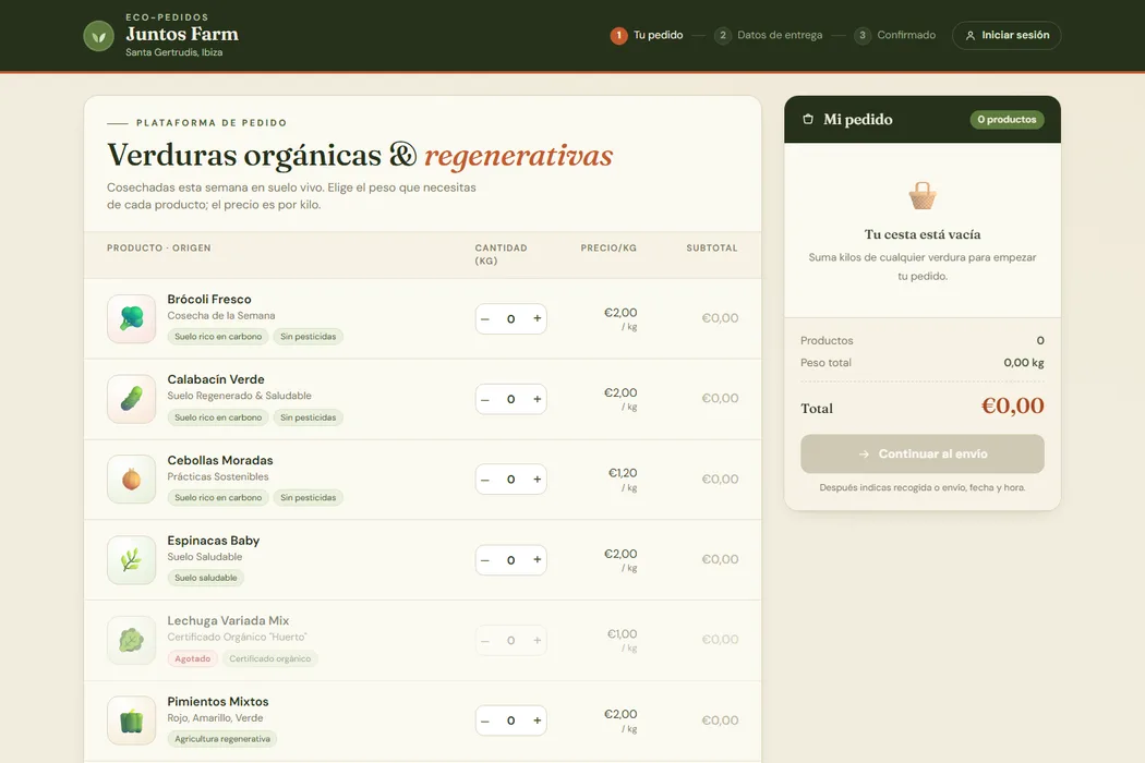 Diseño de tienda online de Juntos Farm, finca de agricultura ecológica en Ibiza