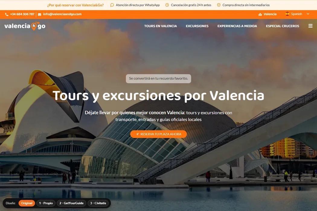 Diseño web de Valencia&Go, tours y excursiones en Valencia con guías oficiales