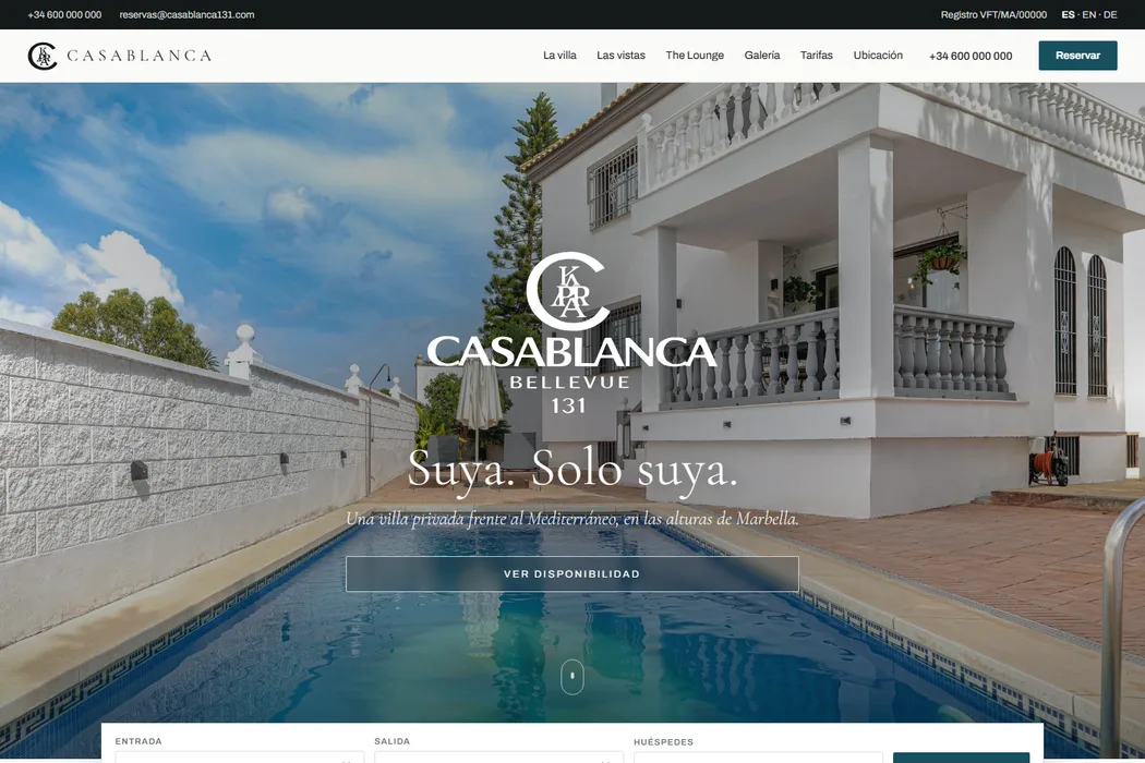 Diseño web de Casablanca Bellevue 131, villa privada de alquiler vacacional en Marbella